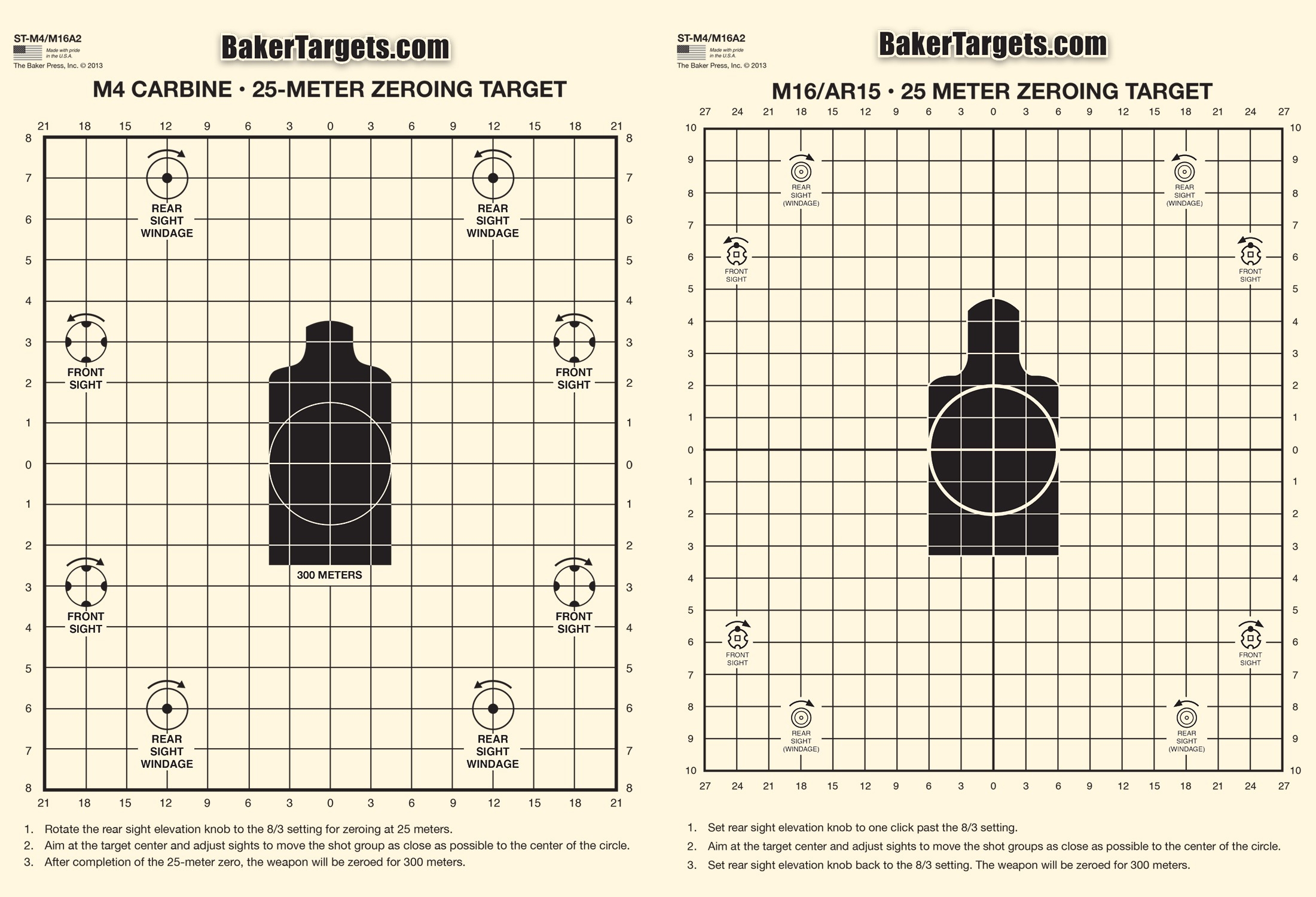 2 Sided 25 Meter M16A2 M4 Zeroing Target Baker Targets