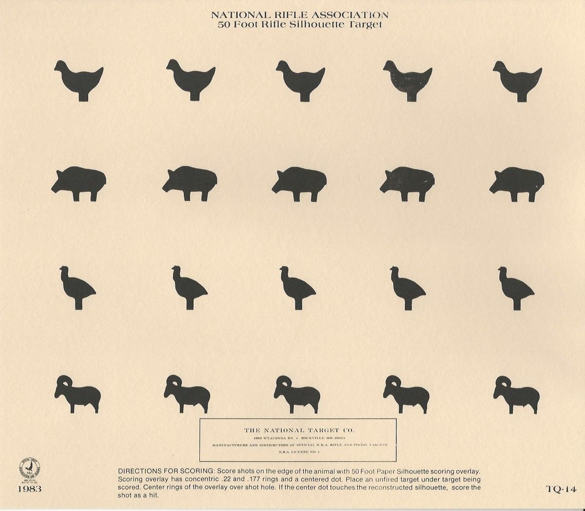 25 PACK TQ 14 Official NRA 50 Foot Rifle Silhouette Chicken Pig Turkey Ram EBay
