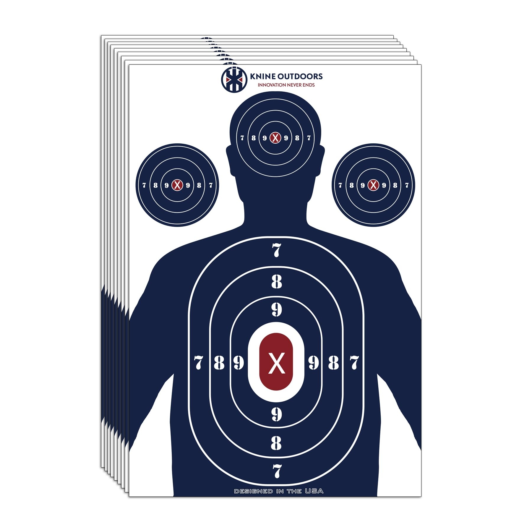 Amazon KNINE OUTDOORS Shooting Targets Paper 12 X18 Inch Bulk For Hunting Handguns Pistols Rifles Silhouette With Red Bullseye Blue Design 10 Pack Sports Outdoors
