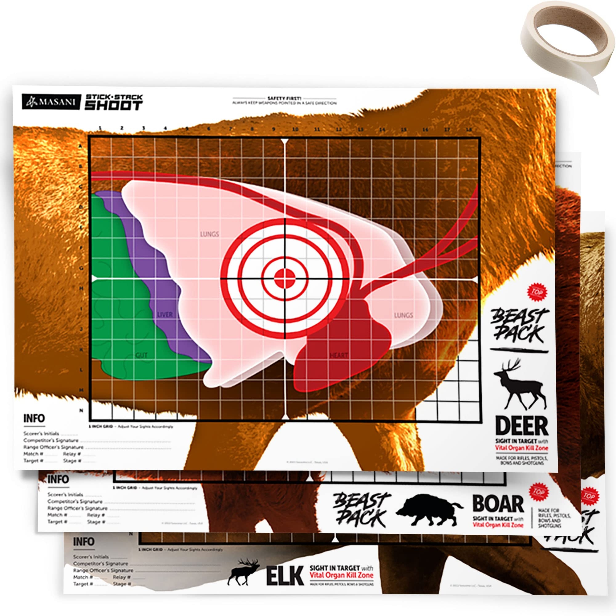 Amazon MASANI Beast Pack Life Size Deer Elk And Boar Paper Shooting Targets Indoor Outdoor Backyard Range Fun For All BB Gun Pistol Rifle Crossbow Archery Pellet And Airsoft Guns 