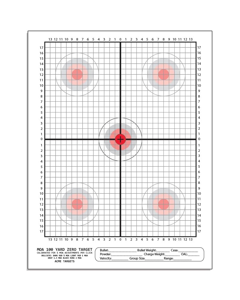 Amazon MOA 100 Yard Zero Target Calibrated For MOA Adjustment Per Click 100 Yard Scoped Rifle Target 25 Targets Sports Outdoors