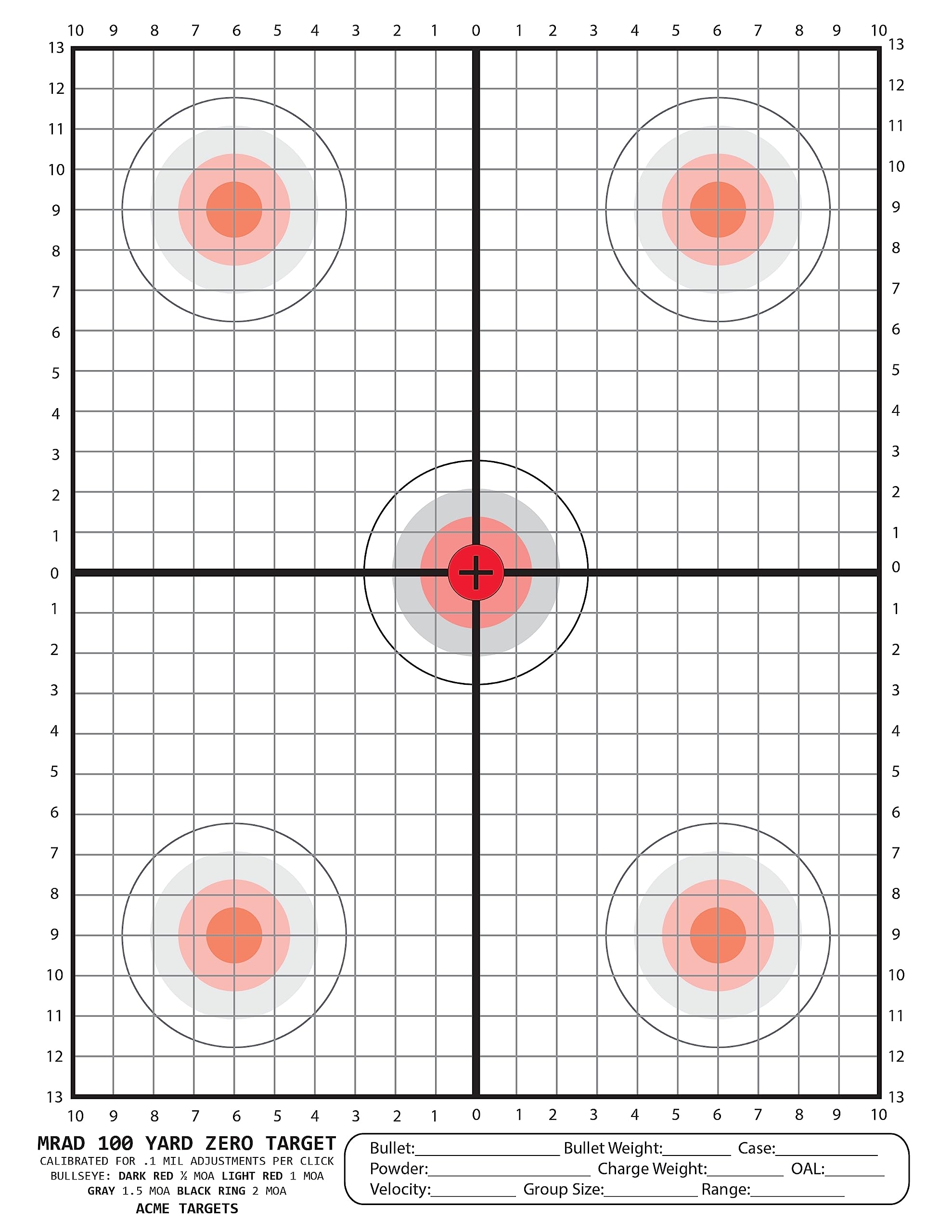 Amazon MRAD 100 Yard Zero Target Calibrated For 1 Mil Adjustment Per Click 100 Yard Scoped Rifle Target Perfect For Load Development 25 Targets Sports Outdoors