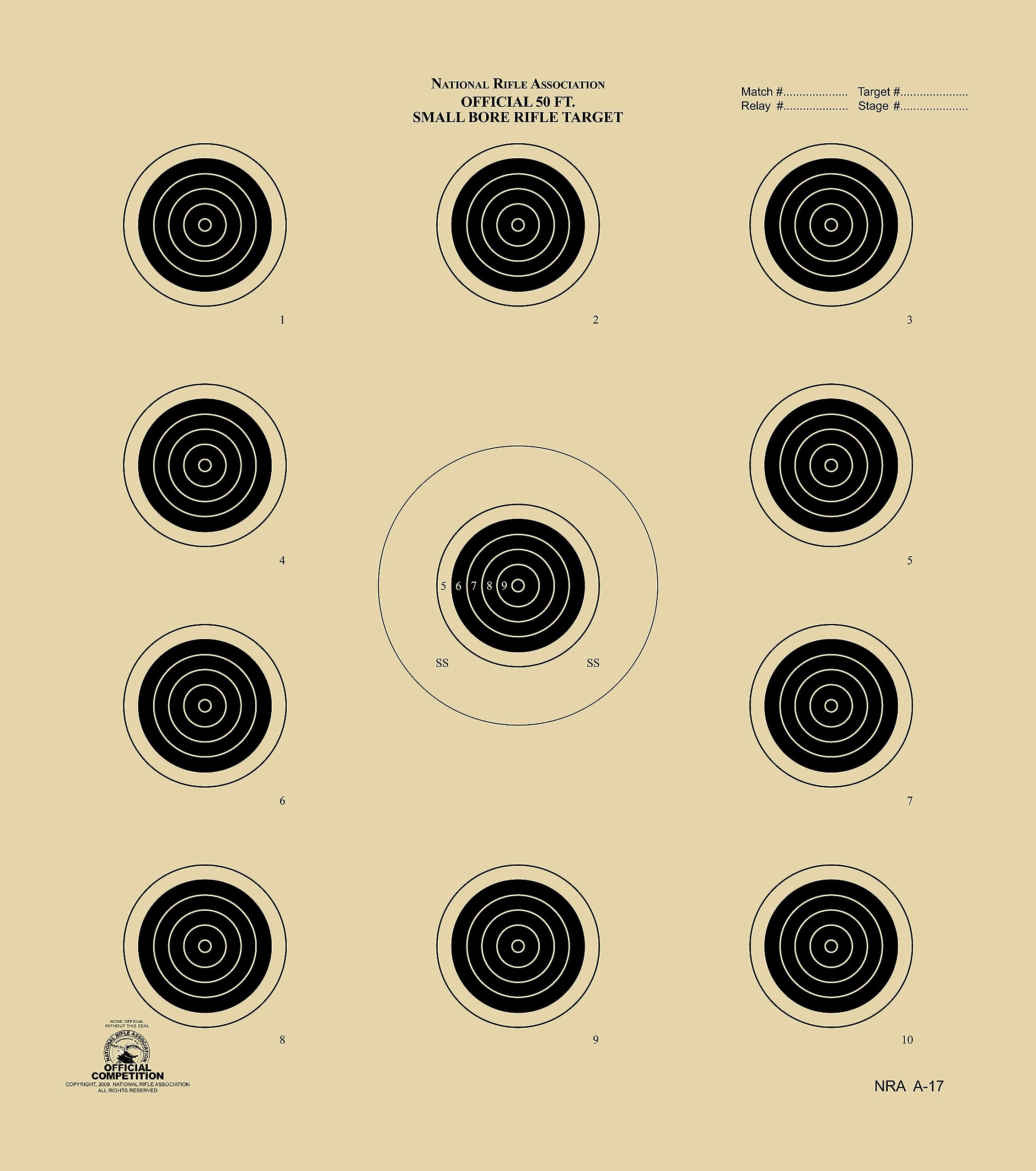 Amazon Official NRA Shooting Target A 17 50 Foot Small Bore 11 Bullseye Black 100 Sports Outdoors