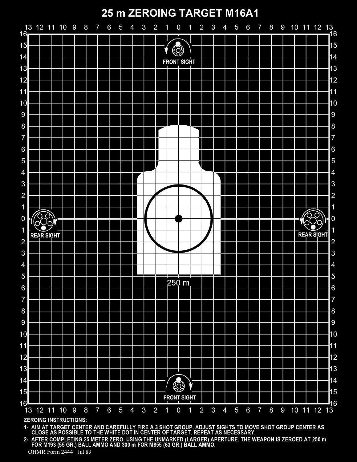 Amazon PlusTactical M16A1 25 Meter Zeroing Target On EZ Peel Notepad Black 25 Pack Sports Outdoors