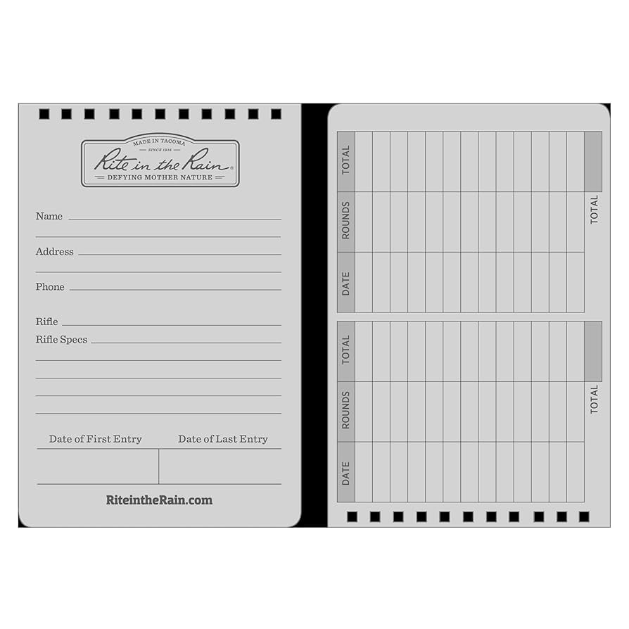 Amazon Rite In The Rain Weatherproof Top Spiral DOPE Logbook 4 X 6 Black Cover DOPE Pattern Front Universal Pattern Back No D746 