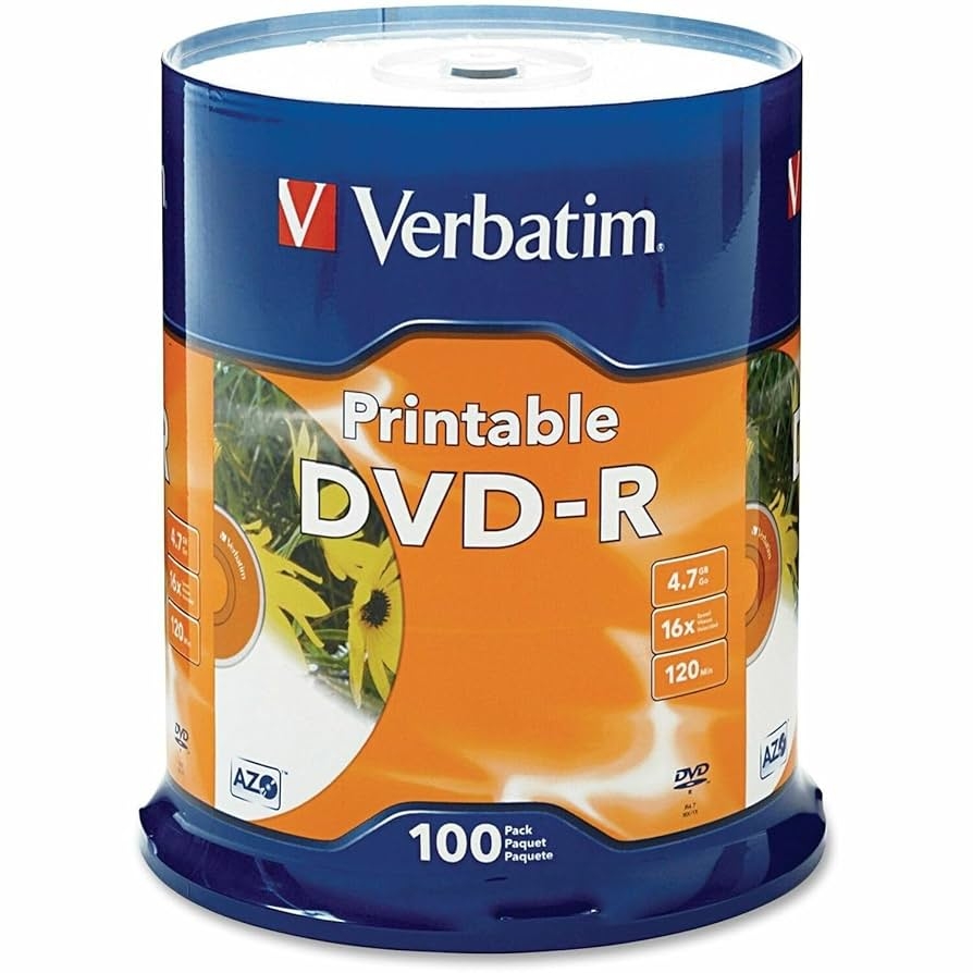 Amazon Verbatim DVD R 4 7GB 16X White Inkjet Printable With Branded Hub 100 Disc Electronics