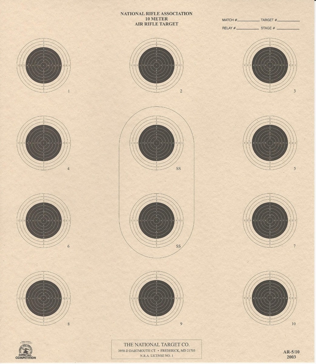 AR 5 10 AR5 10 NRA Official 10 Meter Air Rifle Target 100 Tagboard EBay