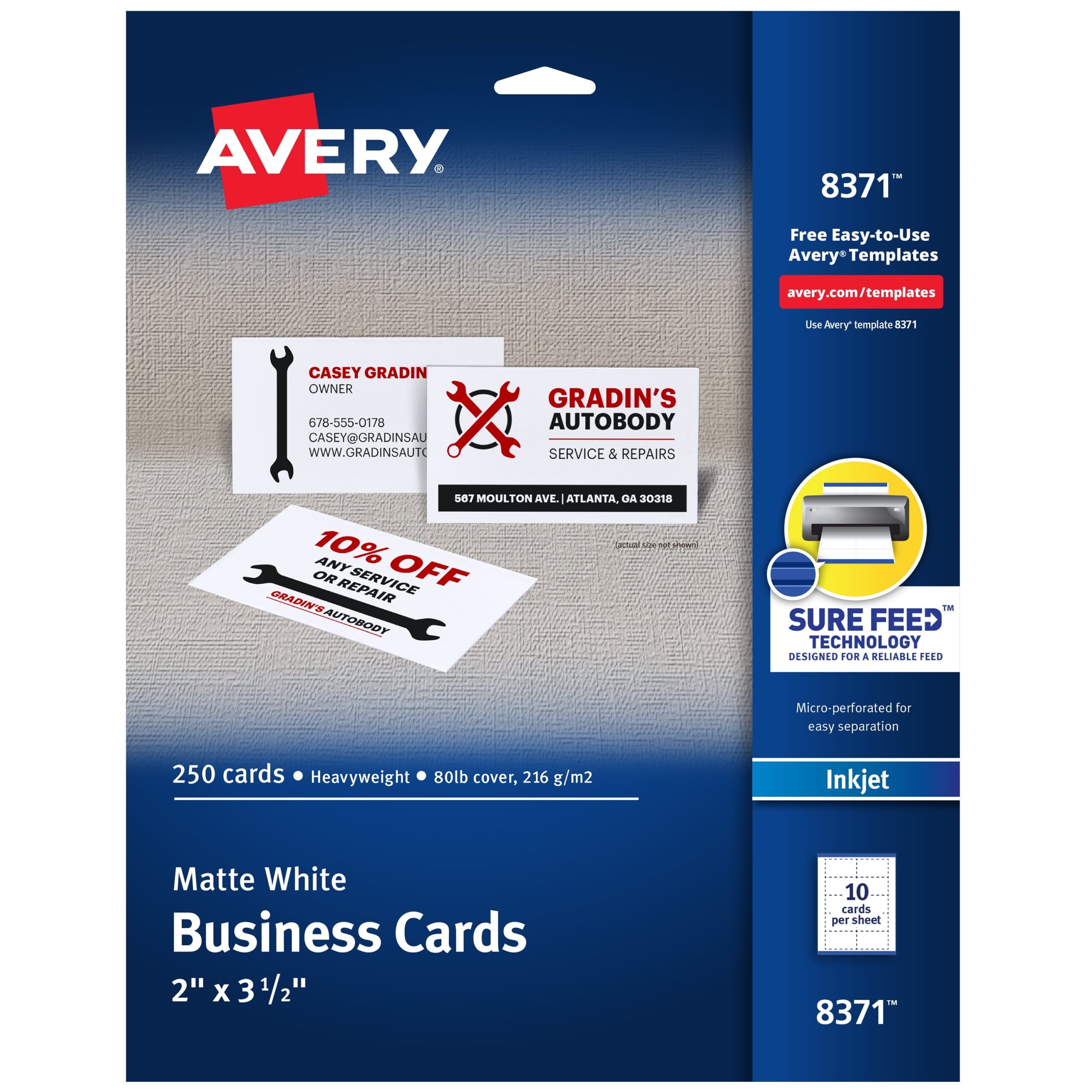 Avery Blank Business Cards For Laser Printers 2 X 3 5 White 250 Cards 05371 Walmart