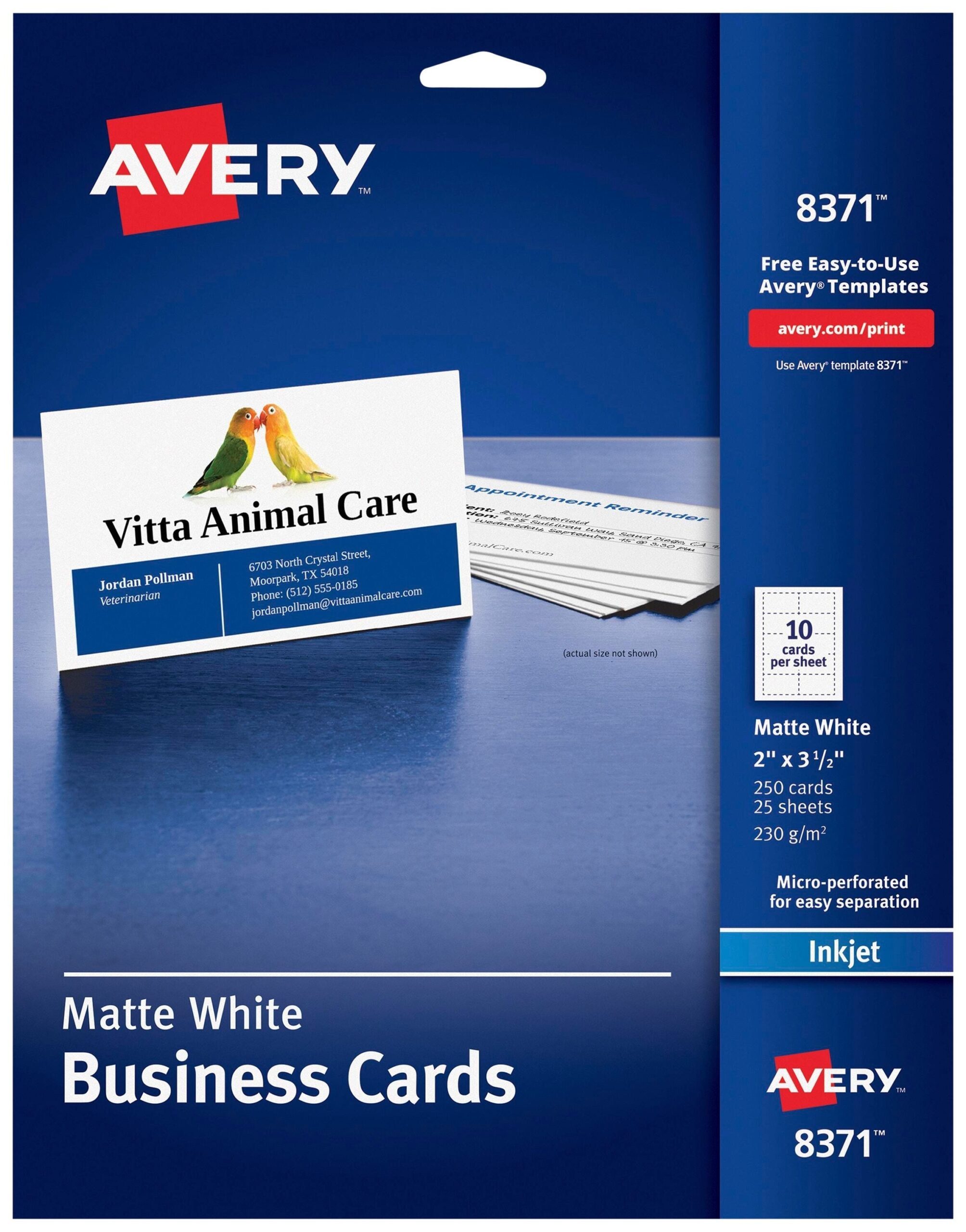 Avery Business Cards Matte White Pack Of 250