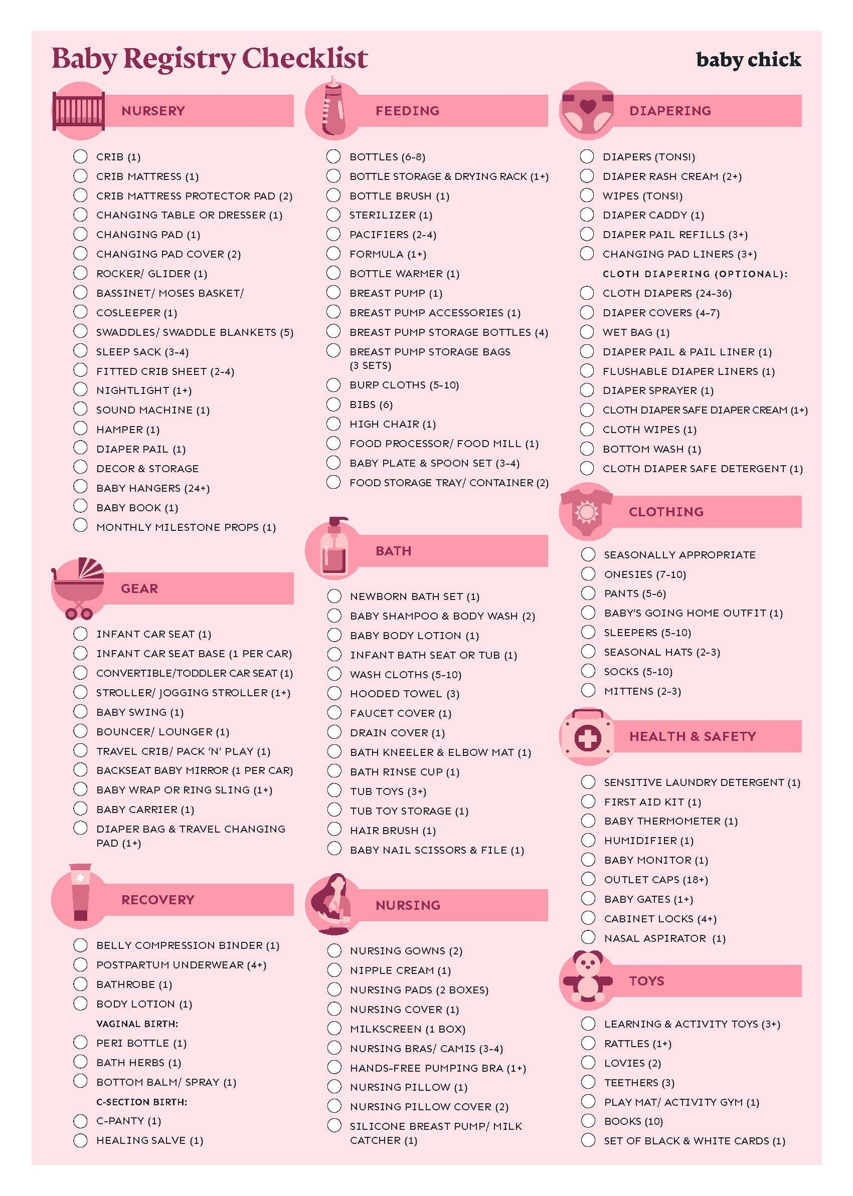 Printable Baby Registry Checklist Target