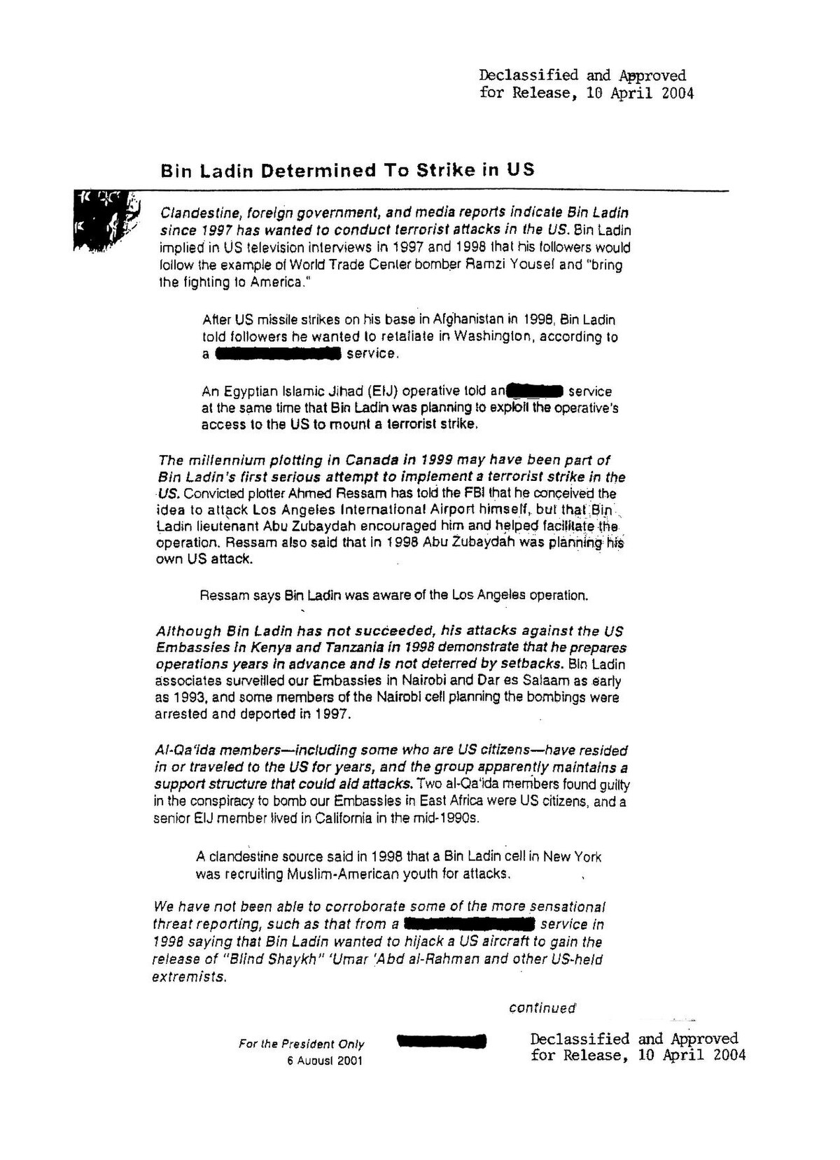 Bin Ladin Determined To Strike In US Wikipedia