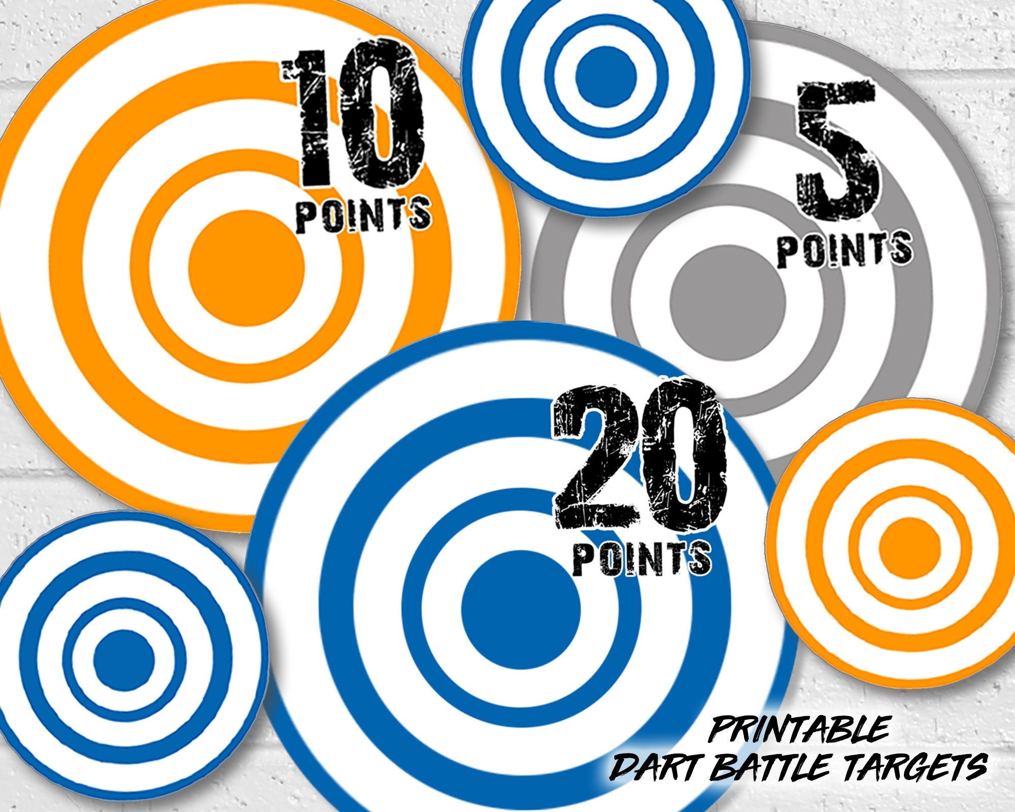 Dart Party Printable Targets Dart War Birthday Party Decorations Bullseye Shooting Targets For Kids Battle In Blue And Orange Etsy
