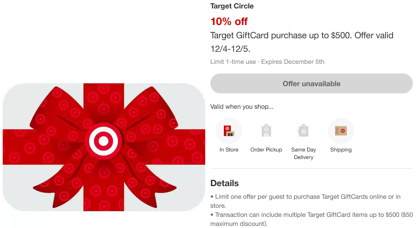 Printable Target $10 Giftcard Coupon