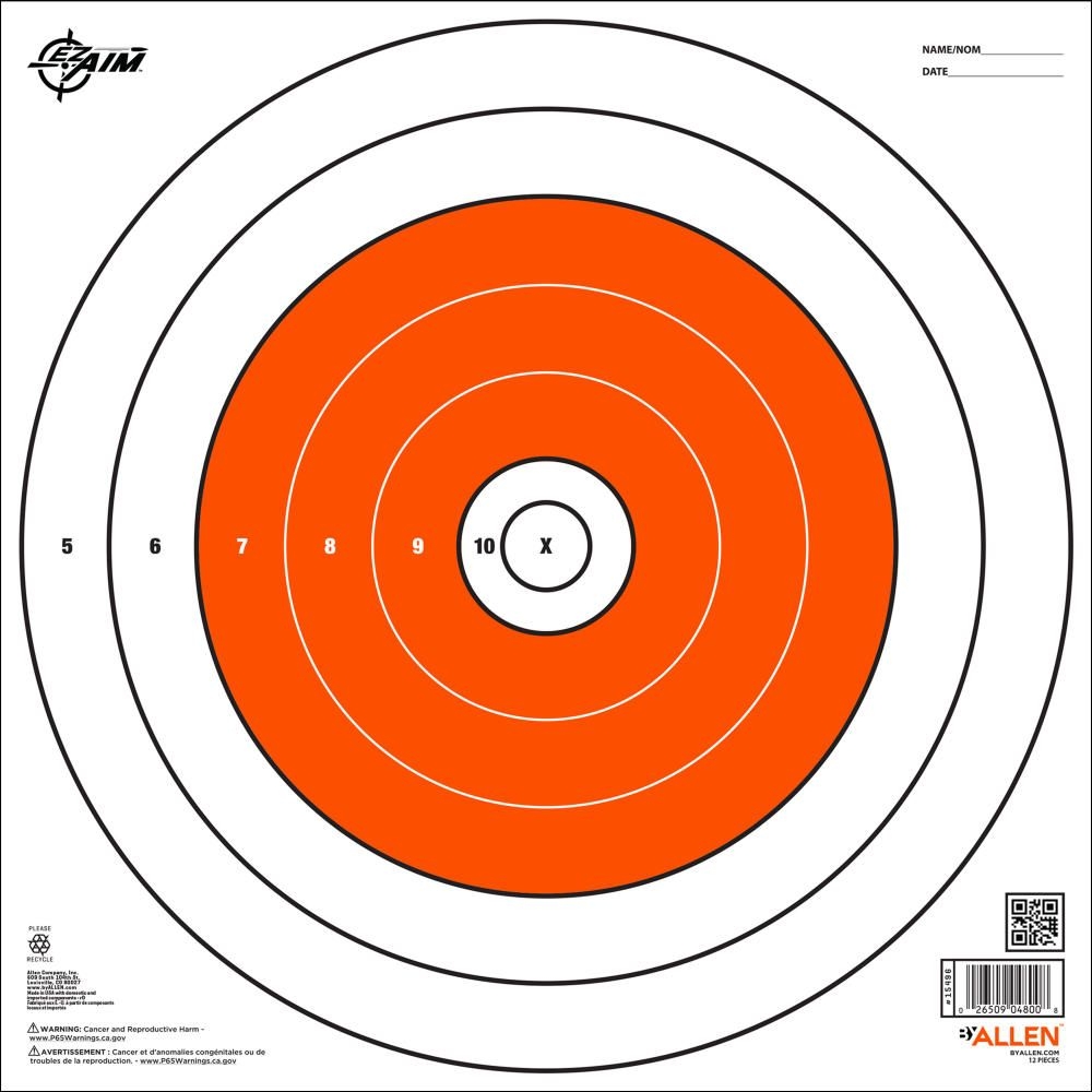 EZ Aim 12 Square Paper Shooting Targets Bullseye 12 Pack Orange White