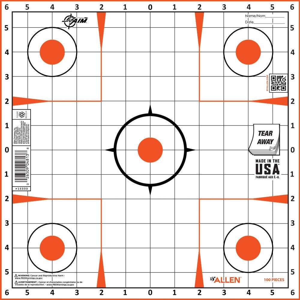 EZ Aim Paper Shooting Targets Sight In Grid Peel Away Target Pad 12 Square 100 Pack Orange Black White