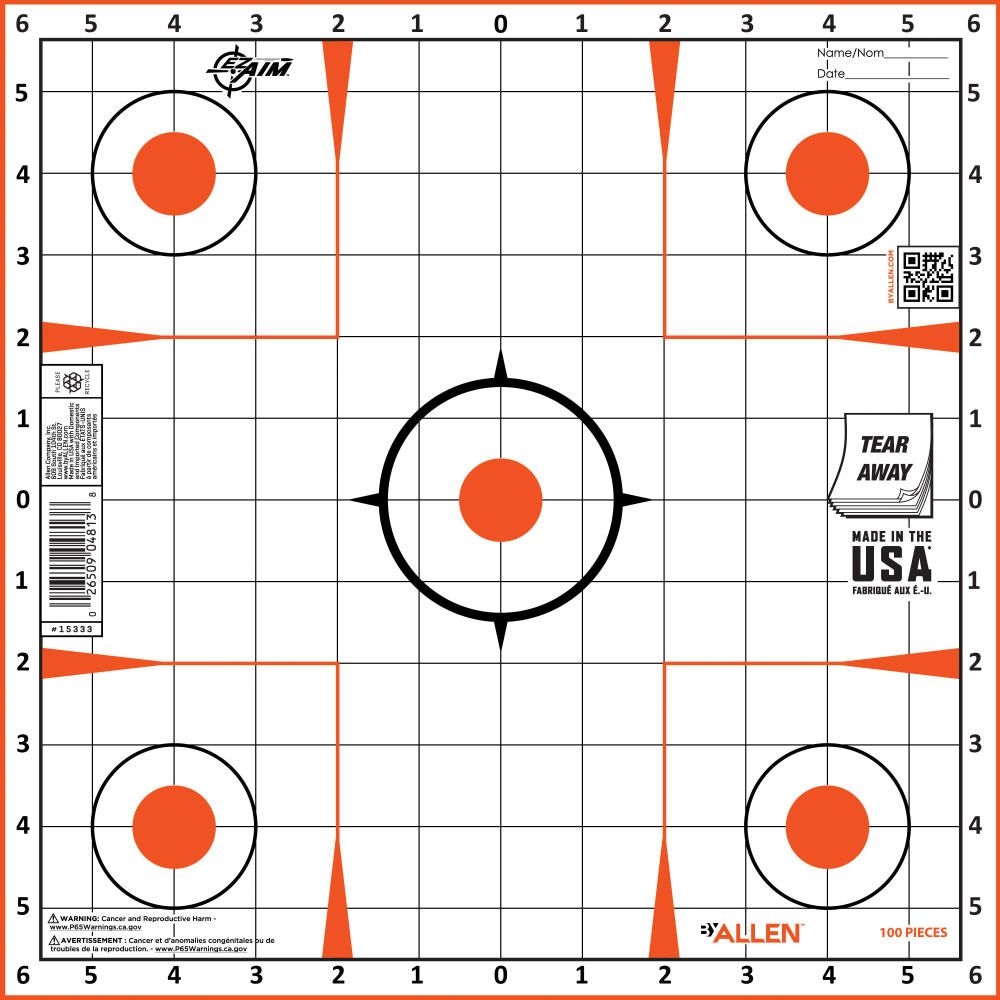EZ Aim Paper Shooting Targets Sight In Grid Peel Away Target Pad 12 Square 100 Pack Orange Black White