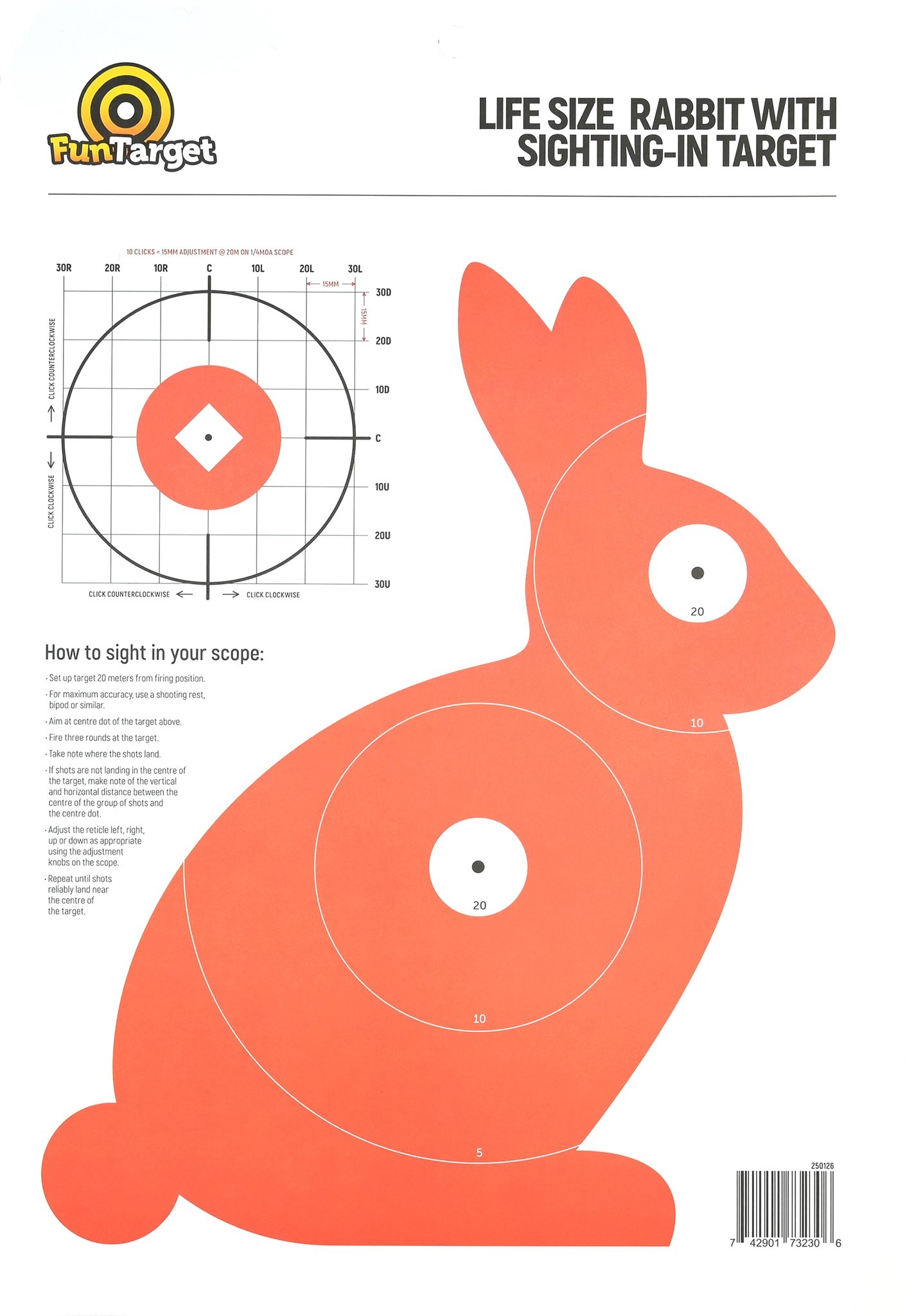 Fun Target Rabbit Paper Target With Sighting In Target 400mm 10 Pack NZ Paper Targets By Gun City