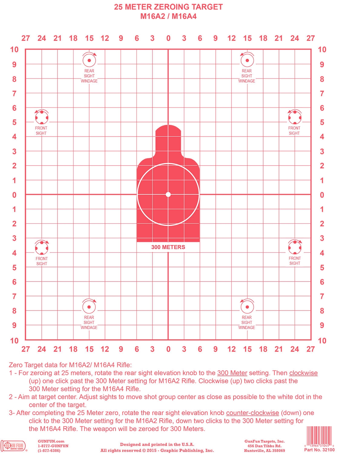 M16 A2 And A4 Zeroing Target Red 32110 GunFun Targets Inc Worksheets Library