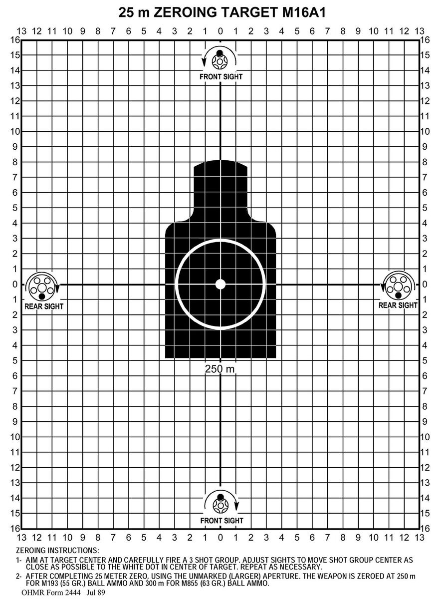M16A1 25 Meter Zeroing Target On EZ Peel Notepad White 25 Pack EBay