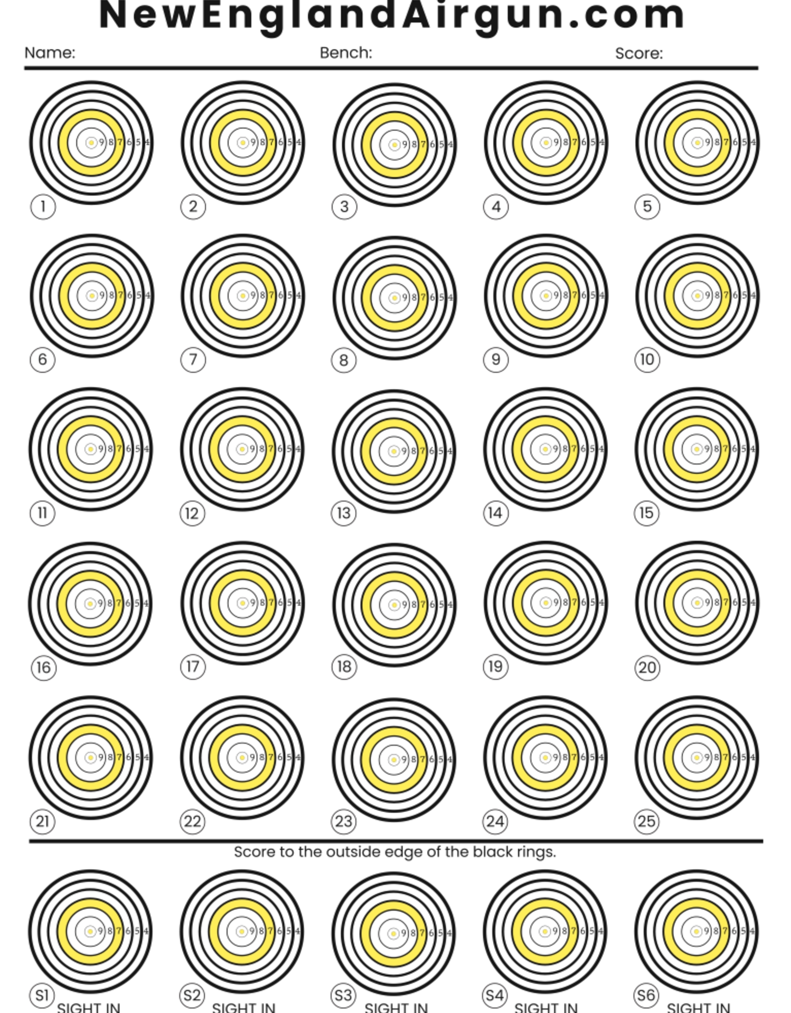100 Yard Benchrest Target Printable