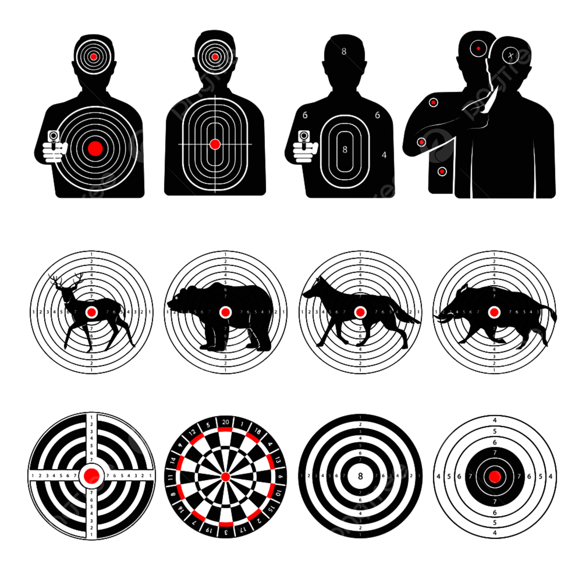 Paper Shooting Targets Silhouette Transparent Background Targets For Shooting Gallery In Shape Of Human With Gun Or Hostage Silhouette Game Illustration Activity PNG Image For Free Download