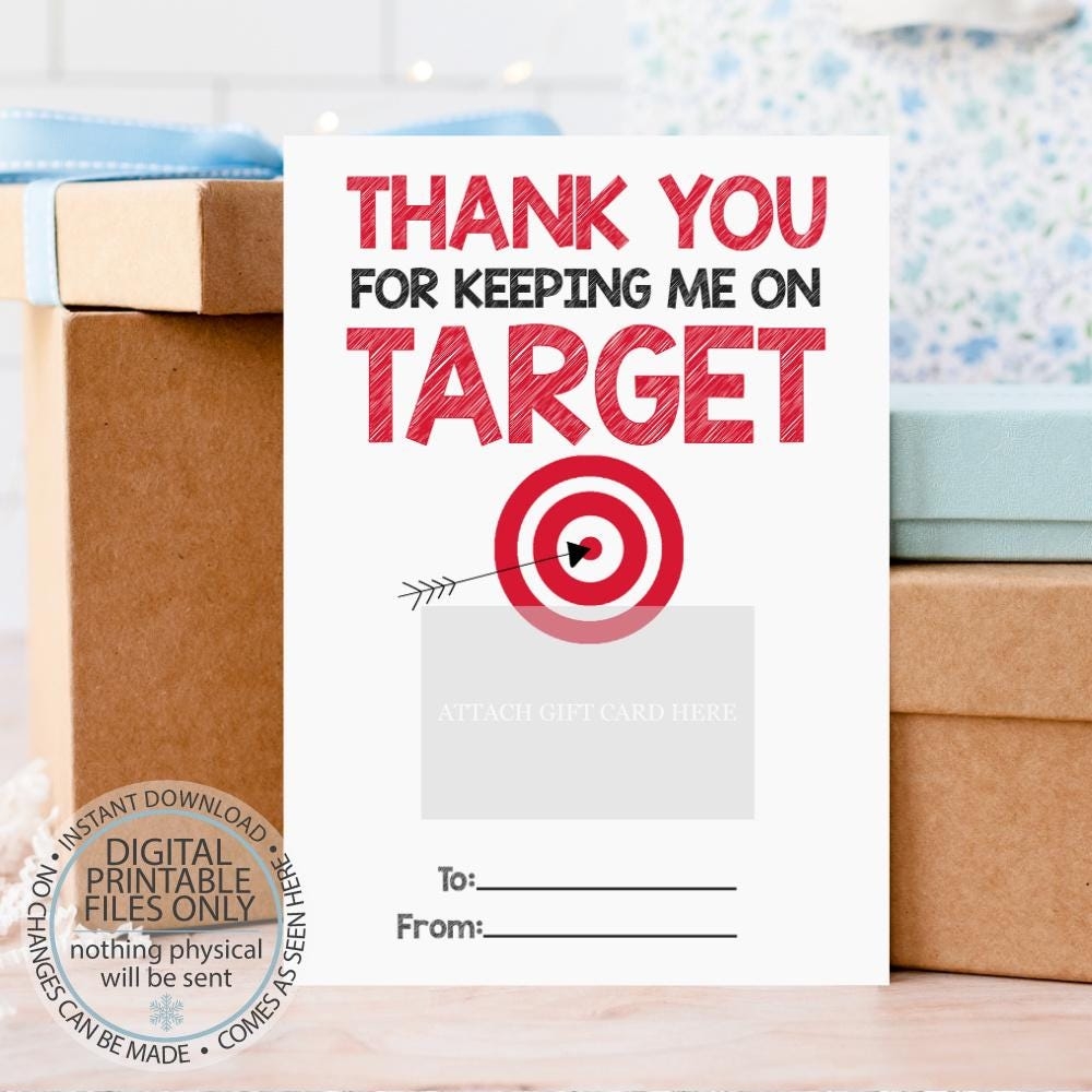 Printable Teacher Gift Thanks For Keeping Me On Target Gift Card Holder Thank You Gift Card Holders Target Gift Card Teacher s Gift Etsy