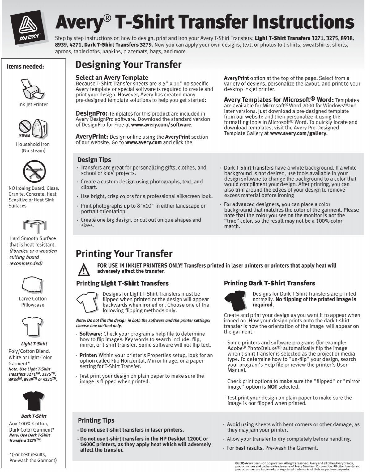 Shirt Transfer Instructions Avery Shirt Transfer Instructions Avery