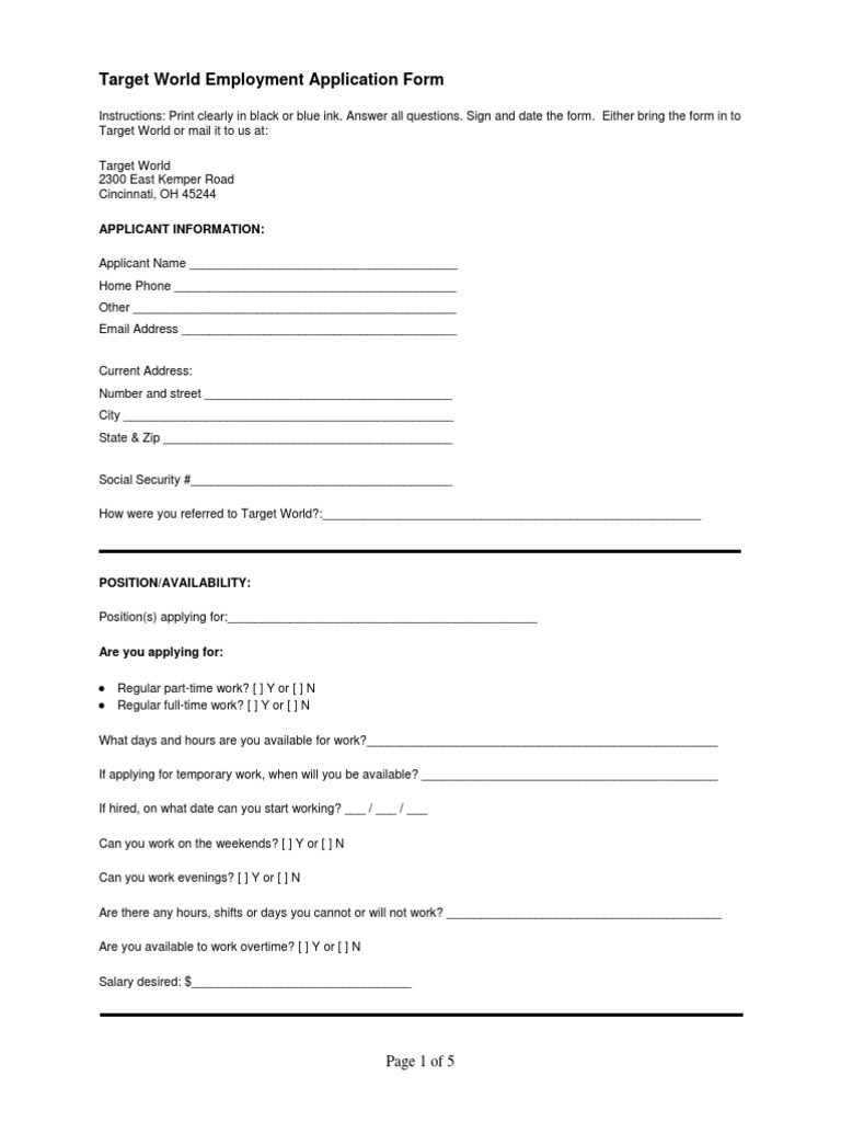 Job Application For Target Printable