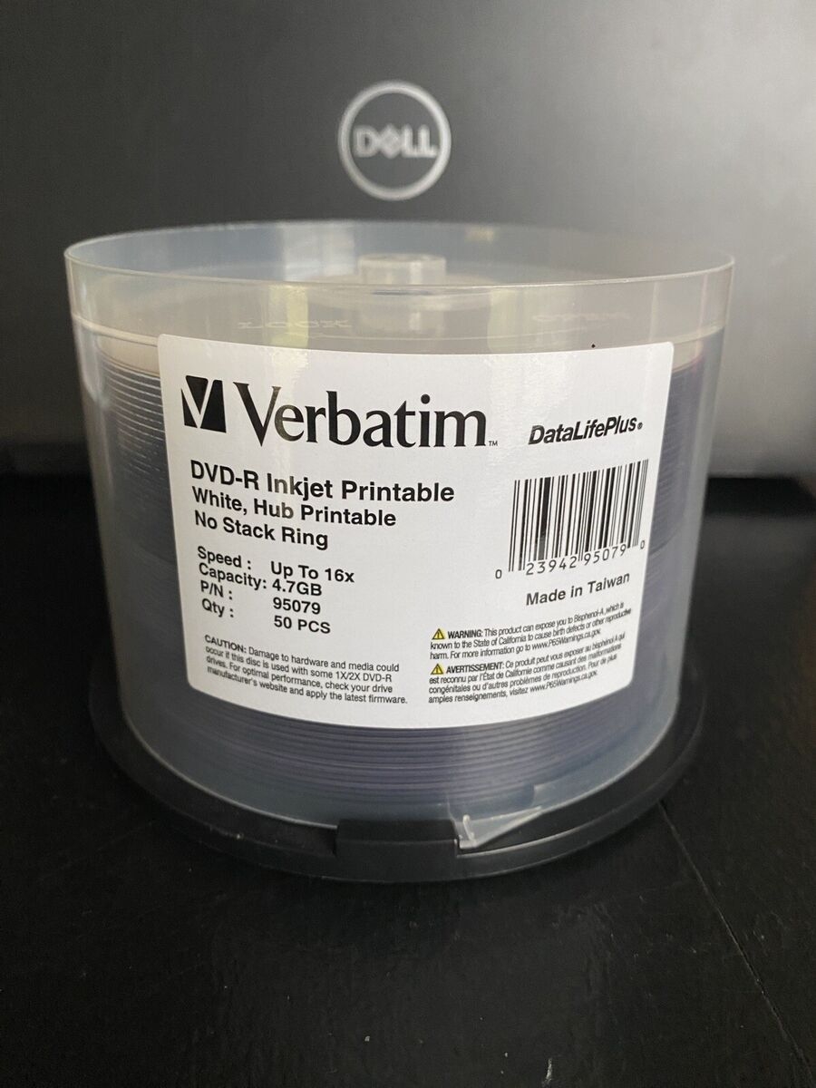 Verbatim DVD R Inkjet Printable White Hub Printable No Stack Ring P N 95079 EBay